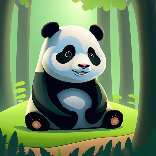 Urocza panda w zielonym lesie i naturalnej atmosferze Ma gałęzie w dłoni