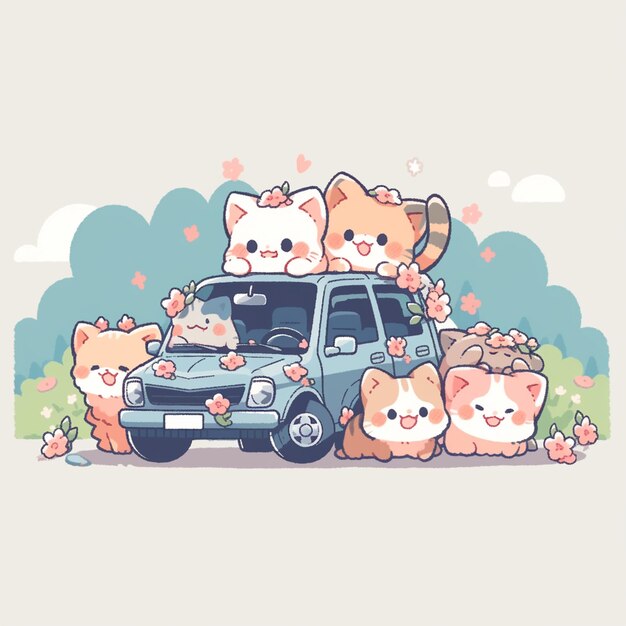 Zdjęcie urocza para kotów z samochodem