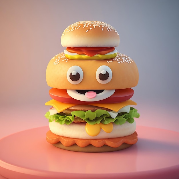 Urocza postać z kreskówki burgera wygenerowana przez sztuczną inteligencję