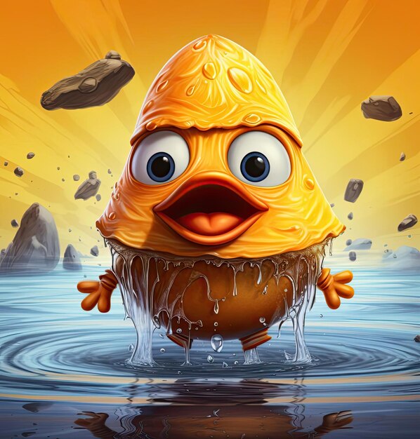urocza postać z kreskówki zgniłych jajek pływająca w stylu kolorowych kostiumów