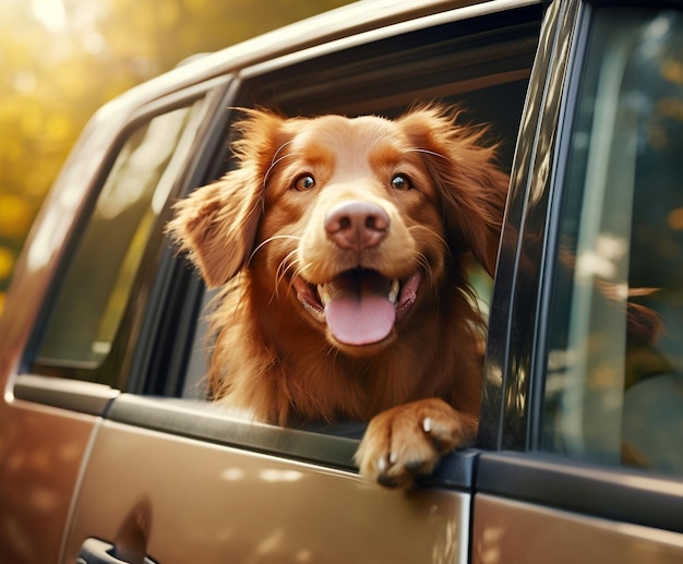 Urocza psina patrząca z okna samochodu Generacyjna sztuczna inteligencja