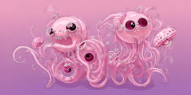 Zdjęcie urocza stylizowana meduza kolekcja postaci z kreskówek obcych