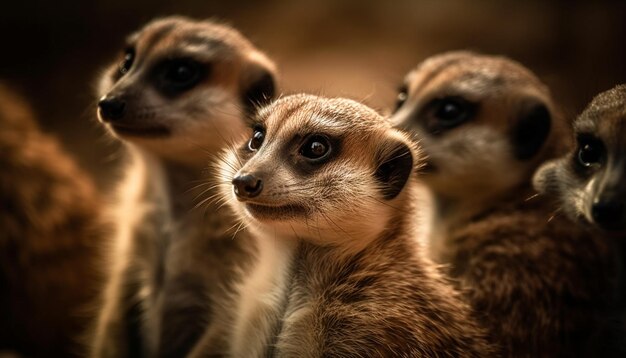 Urocza surykatka i lemur wpatrujące się w kamerę wygenerowaną przez sztuczną inteligencję