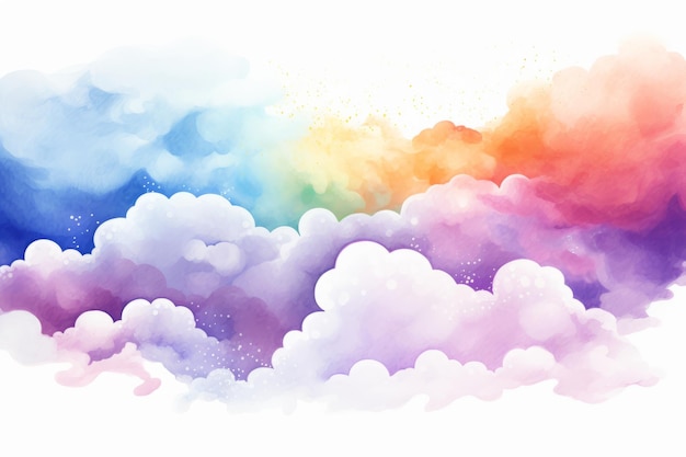 Zdjęcie urocza tęcza akwarelowa z majestatycznymi chmurami podróż do generatywnej sztucznej inteligencji ar 32
