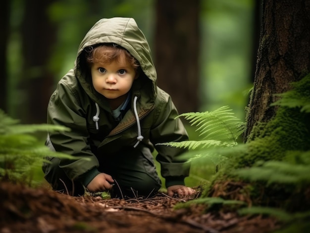 Urocze dziecko odkrywające naturę