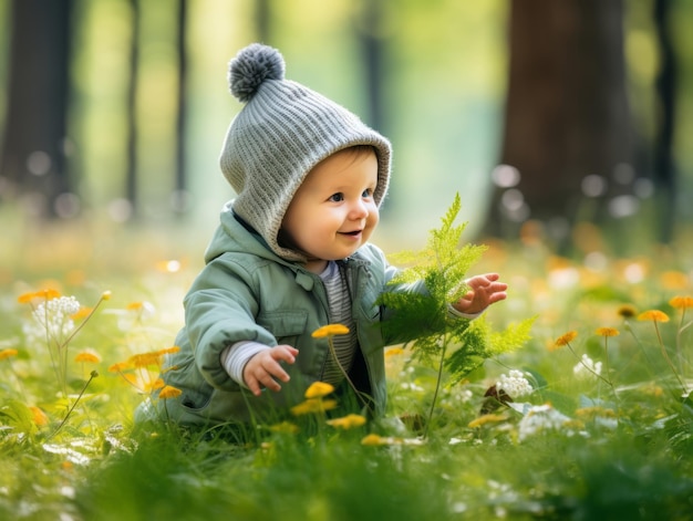 Urocze dziecko odkrywające naturę