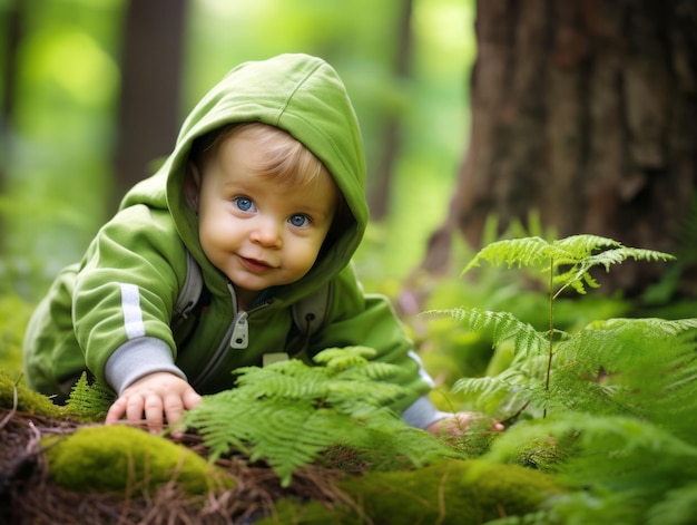 Urocze dziecko odkrywające naturę