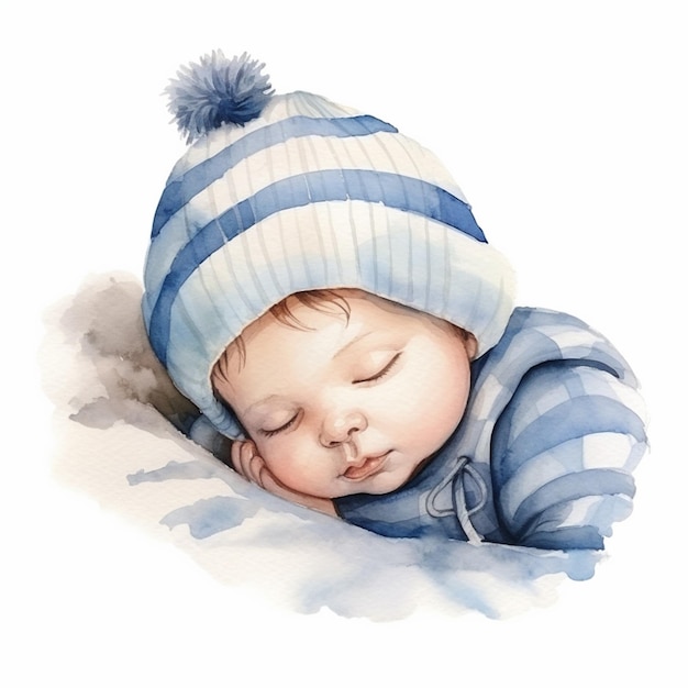 Zdjęcie urocze maleństwo w czapce z pomponem delikatnie śpi