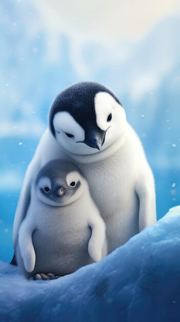 Zdjęcie urocze pisklę pingwina przytulone do tapety na telefonie dla rodziców