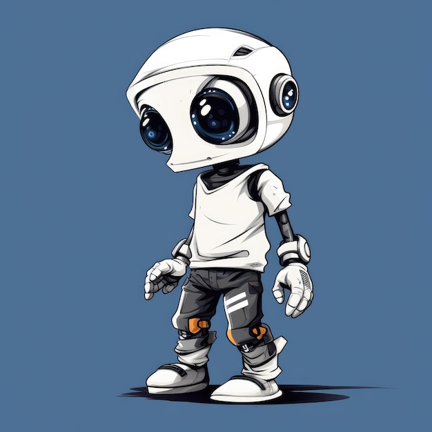 Urocze przygody Teebota Uroczy humanoidalny robot o pełnej budowie w kreskówkowym stylu