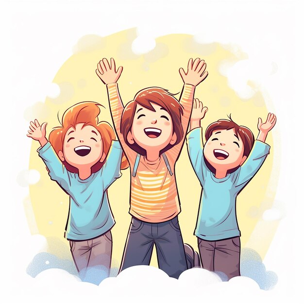 Urocze, Szczęśliwe Dzieci Na Akwarelowej Ilustracji