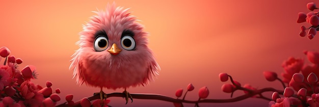 Zdjęcie uroczy bohater kreskówki ptak na czerwonym izolowanym tle z kopii przestrzeni