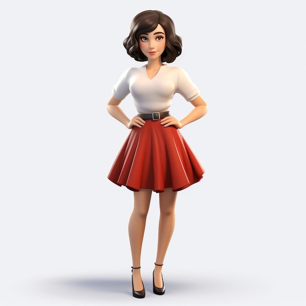 Uroczy cartoonish 3d model Olivia w czerwonej spódnicy Uhd Image