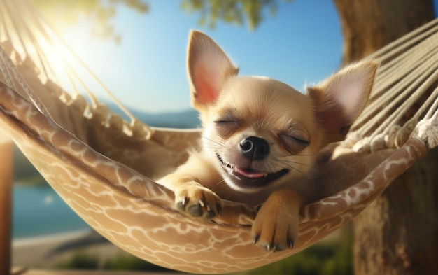 Uroczy Chihuahua odpoczywający w letnim hamaku Generatywna sztuczna inteligencja