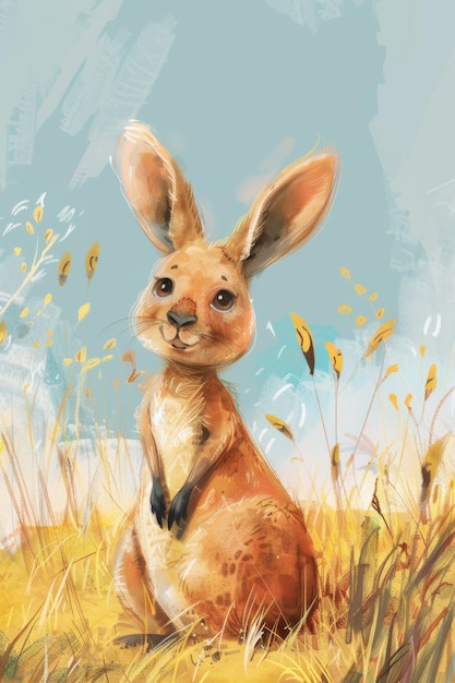 uroczy kangur z tłem przyrody ilustracja dla dzieci