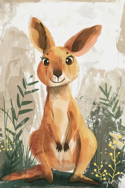 uroczy kangur z tłem przyrody ilustracja dla dzieci