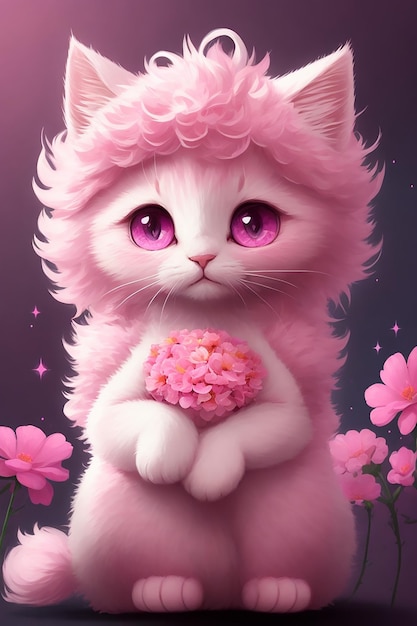 Uroczy kot używający szokującego różowego i białego wyrażenia Healing