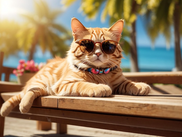 Uroczy kotek w okularach przeciwsłonecznych.