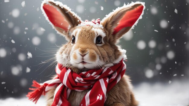 Uroczy królik w stylu vintage na błyszczącym tle z motywem bożonarodzeniowym