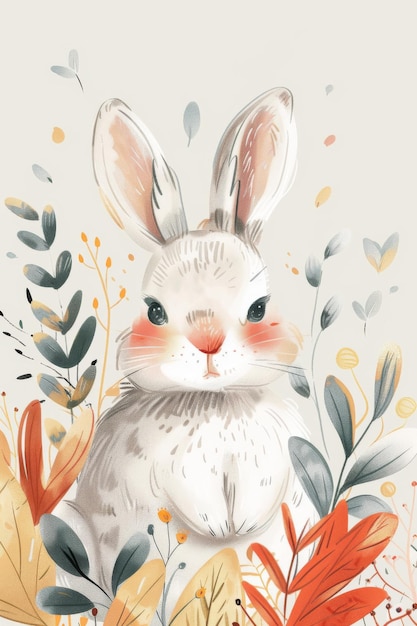 uroczy królik z tłem przyrody ilustracja dla dzieci