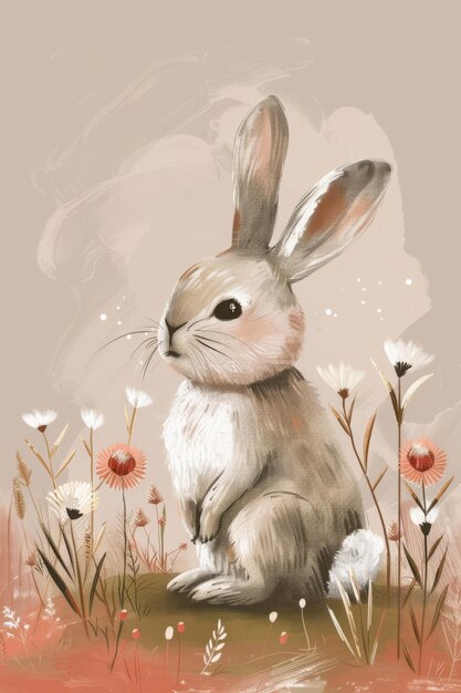 uroczy królik z tłem przyrody ilustracja dla dzieci