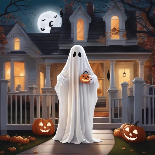 Uroczy mały duch Urocze dziecko w kostiumie ducha na Halloween