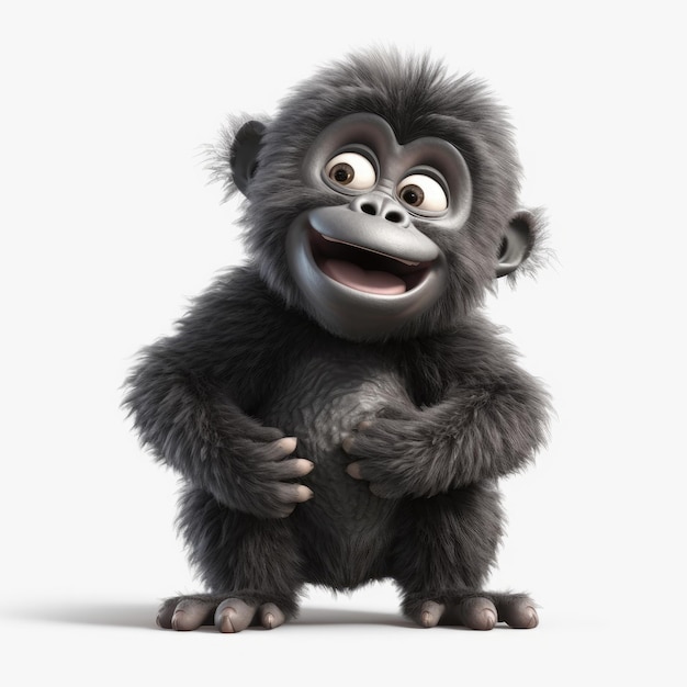 Uroczy mały goryl z dużym uśmiechem w stylu Pixar