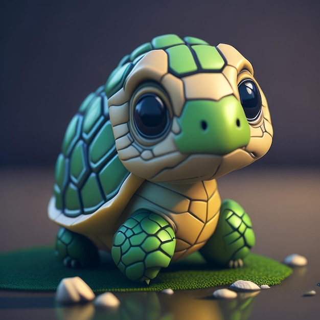 uroczy mały, hiperrealistyczny animowany żółw 3D