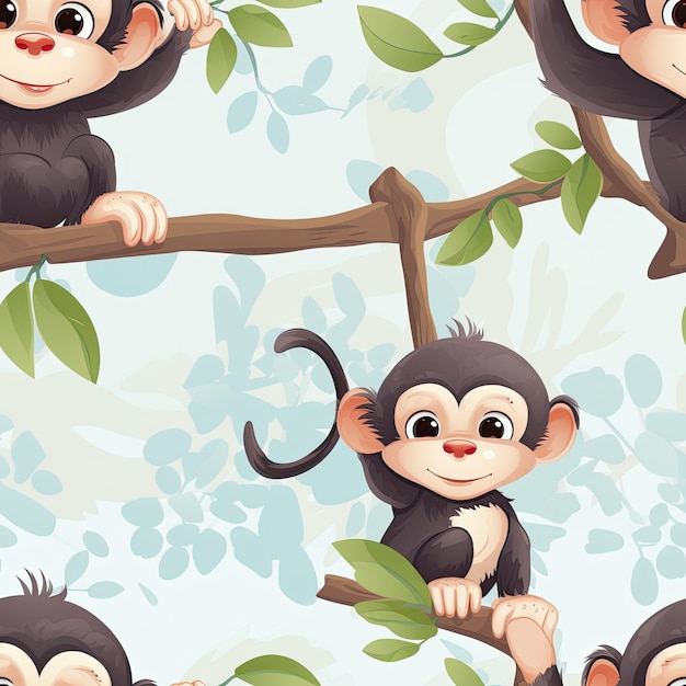 Zdjęcie uroczy mały szympans zwisający z drzewa