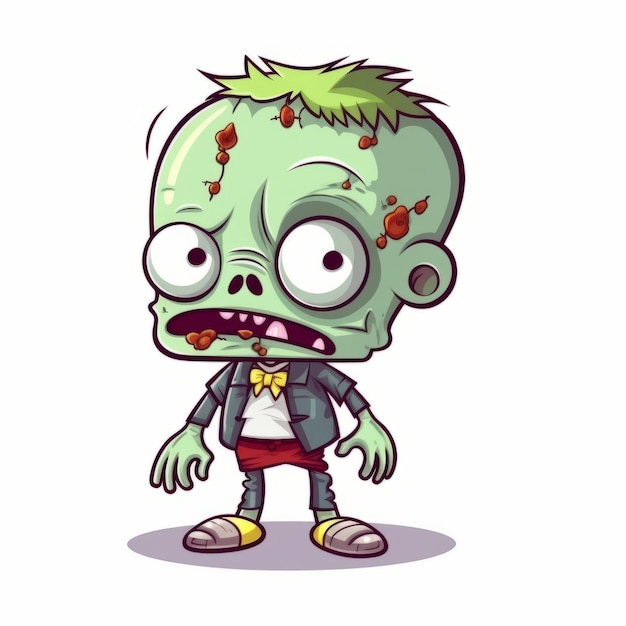 Zdjęcie uroczy nieumarły zombie kawaii schwytany na białym tle