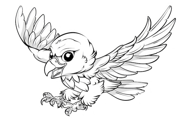 uroczy orzeł z ilustracją wektorową w stylu chibi w czarno-białym