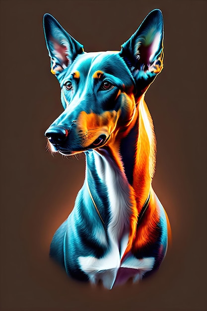 Uroczy pies faraona na ciemnym tle Portret uroczego psa Sztuka cyfrowa