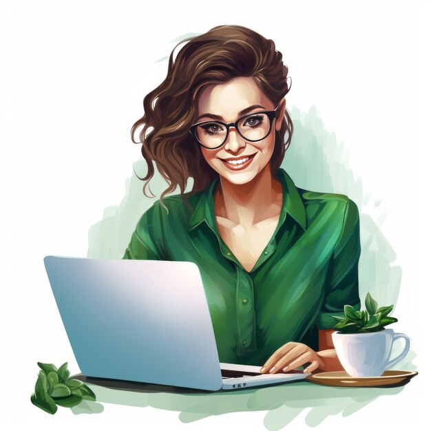 Uroczy profesjonalista Kobieta w zielonym, przyjmująca sukces w swoim uśmiechniętym szkłowym biurze