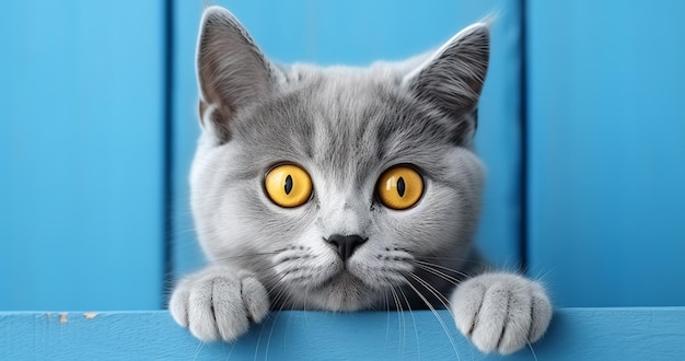 uroczy szary kot na niebieskim tle wygenerowany przez sztuczną inteligencję obraz