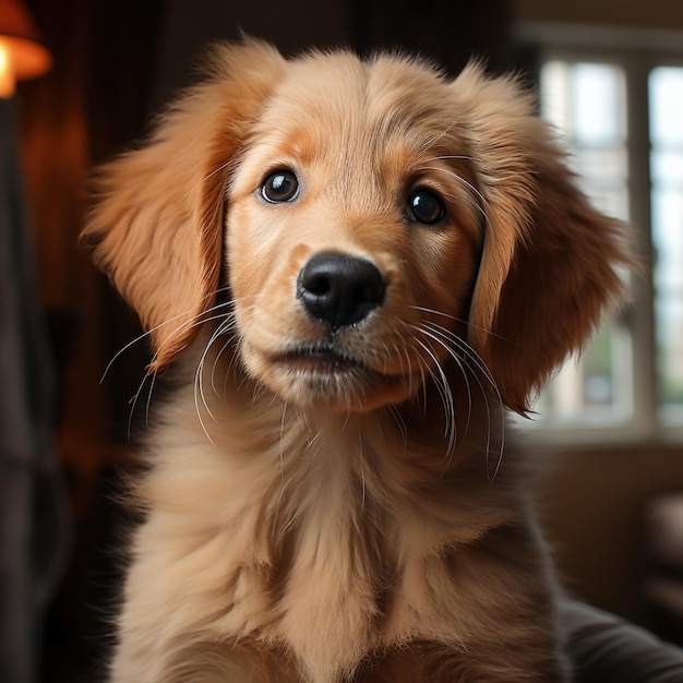 Uroczy szczeniak rasy golden retriever z uśmiechem Wygenerowano sztuczną inteligencję