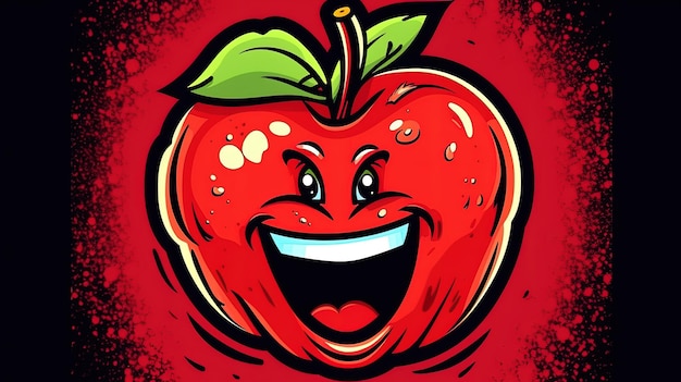 Uroczy, uśmiechnięte jabłko z kreskówki Koncepcja fantazji Obraz ilustracji