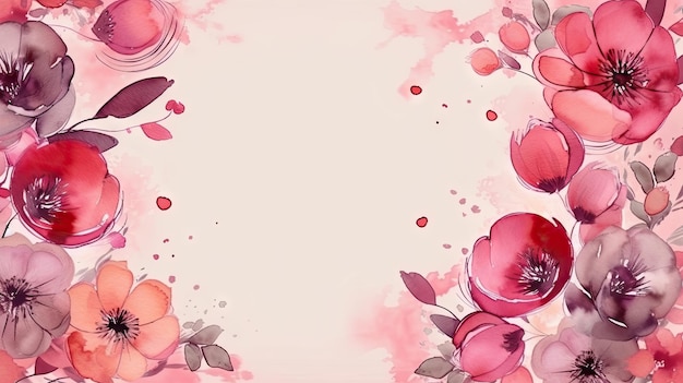 Uroczy Valentine's Day Circle Frame z różowymi kwiatami akwarelowymi
