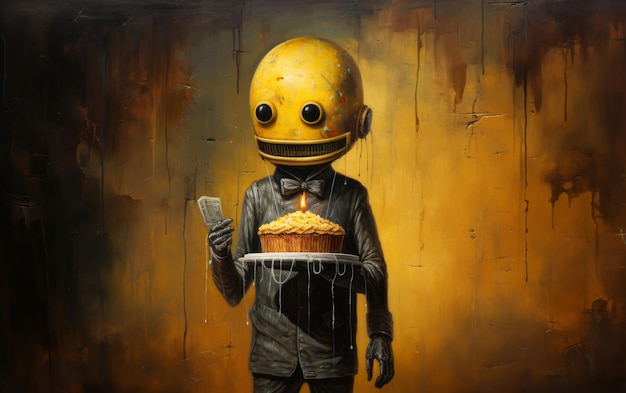 Uroczy żółty strach na wróble z tortem rocznicowym 5