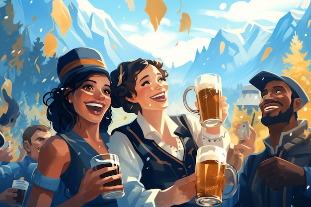 Uroczyste obchody Oktoberfest w stylizowanej płaskiej ilustracji