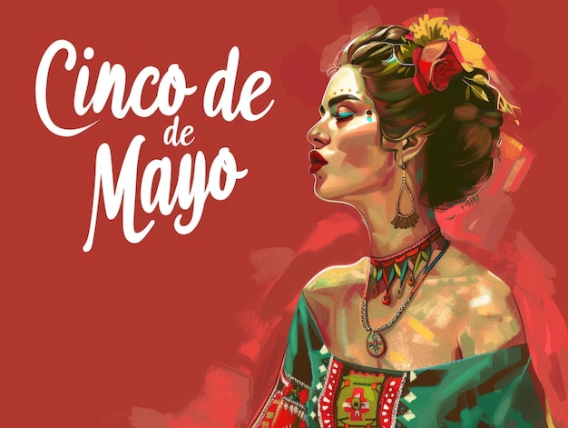 Zdjęcie uroczystość cinco de mayo z kobietą w meksykańskich tradycyjnych ubraniach