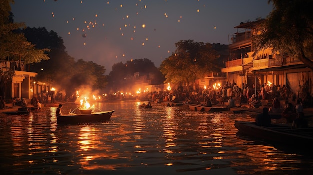 Uroczystość Diwali z oświetleniem w dniu Diwali w Indiach