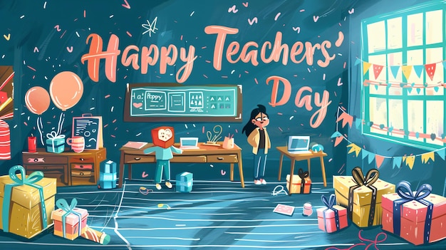 Uroczystość dla nauczycieli - żywa ilustracja na bannerze z Dnia Nauczycieli