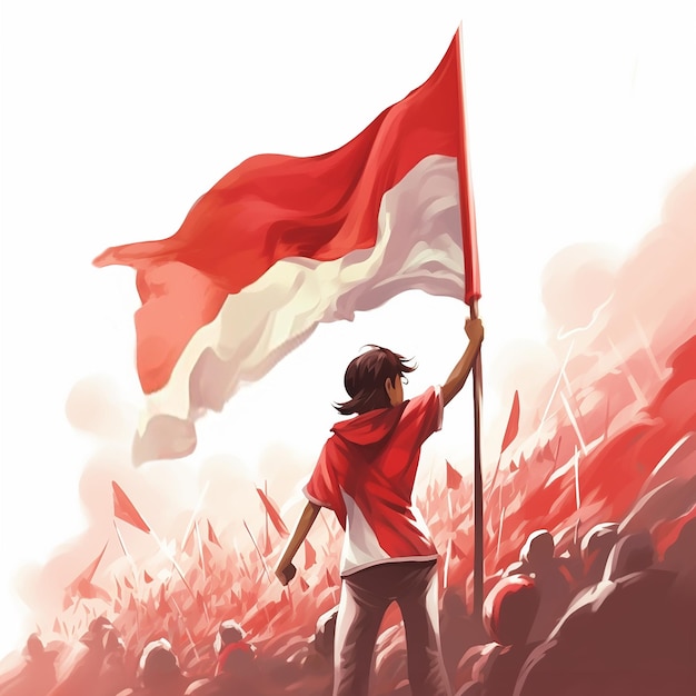 Uroczystość Dnia Niepodległości Indonezji mengibarkan bendera Indonesia