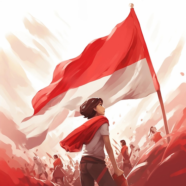 Zdjęcie uroczystość dnia niepodległości indonezji mengibarkan bendera indonesia
