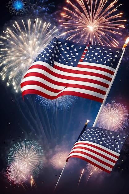 Uroczystość Dnia Niepodległości Stany Zjednoczone Ameryki Flaga USA z fajerwerkiem na tle 4 lipca