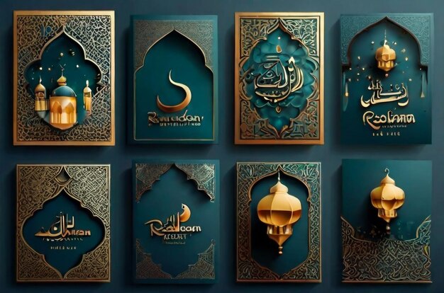 Uroczystość Eid Al Adha Mubarak z złotymi ikonami wektorowych ilustracji