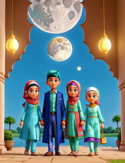 Zdjęcie uroczystość eid z członkiem rodziny szczęśliwy moment rodzinny