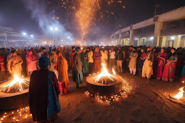 Uroczystość festiwalu Lohri w Indiach