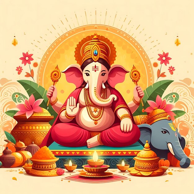 Zdjęcie uroczystość ganesh chaturthi ilustracja płaska