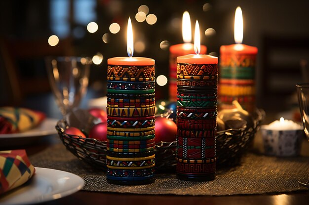 Uroczystość Kwanzaa skupiająca się na oświetlonej świece świecącej o kulturowym znaczeniu